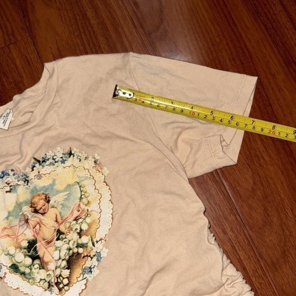Urban outfitters angel cherub heart ruched t-shirt tee crop top beige neutral L - Picture 6 of 9